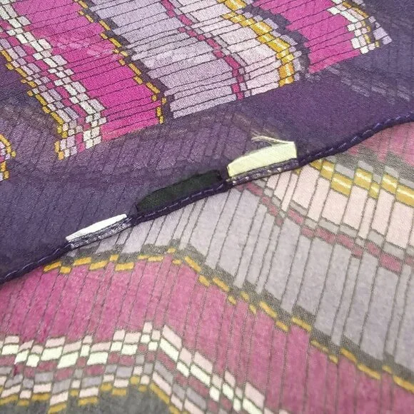 Chevron Scarf Women Square 19.75 x 18.5 Purple Vintage Sheer Zig Zag Lavender - Picture 5 of 10